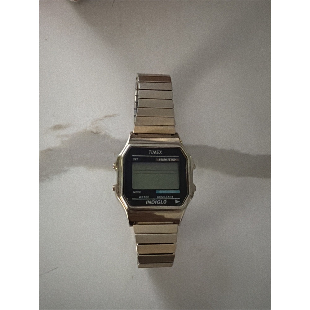 Timex Indiglo Digital LCD Watch Gold Tone Bracelet Needs Battery